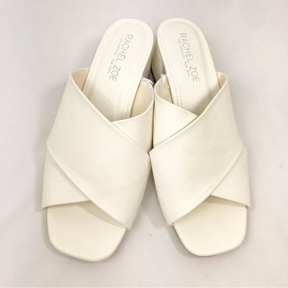 Rachel Zoe GARLAND Creamy White Crisscross Strap Open Toe Heeled Slide Sandals